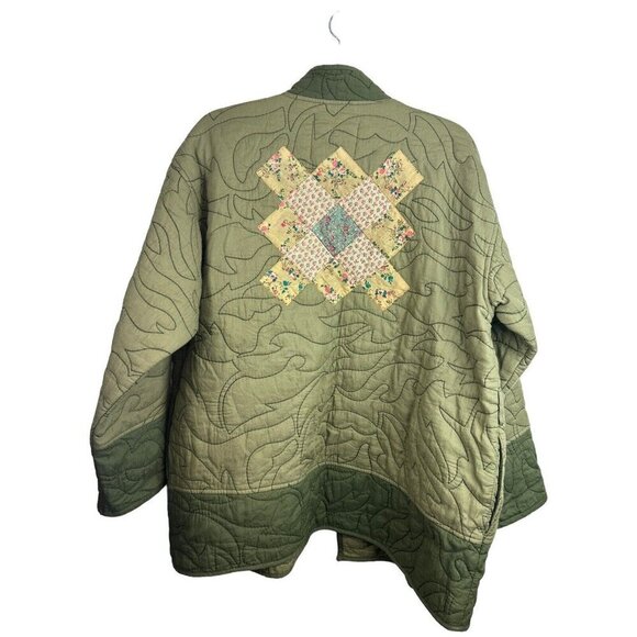 Anthropologie Quilted Patchwork Kimono Jacket Moss Green Sz Large NEW LP Petite - Picture 11 of 13